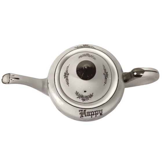 Vintage Happy Silver Anniversary Teapot 25 Years Bells Floral Collectible Gift - Picture 5 of 9